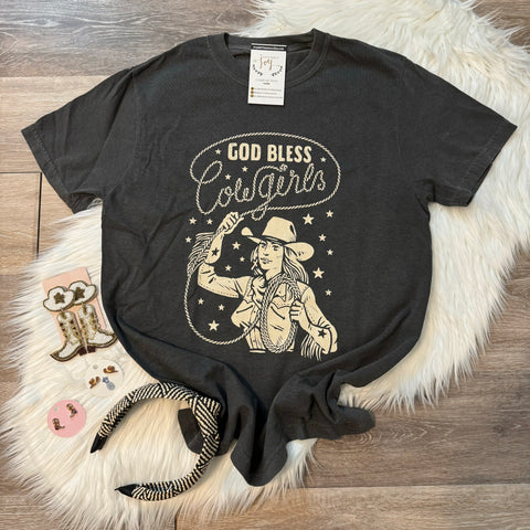 God Bless Cowgirls Charcoal Tee