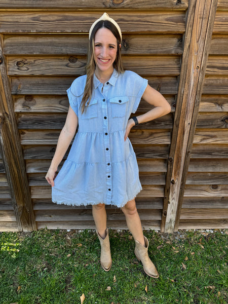 The Shania Button Down Denim Dress - Blue