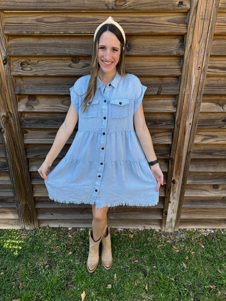 The Shania Button Down Denim Dress - Blue