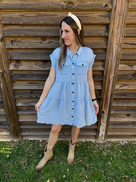 The Shania Button Down Denim Dress - Blue