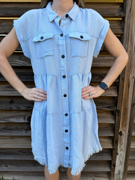 The Shania Button Down Denim Dress - Blue