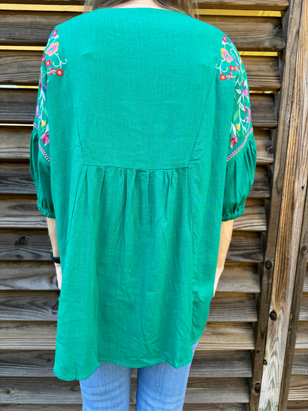 The Reba Embroidered Emerald Green Blouse