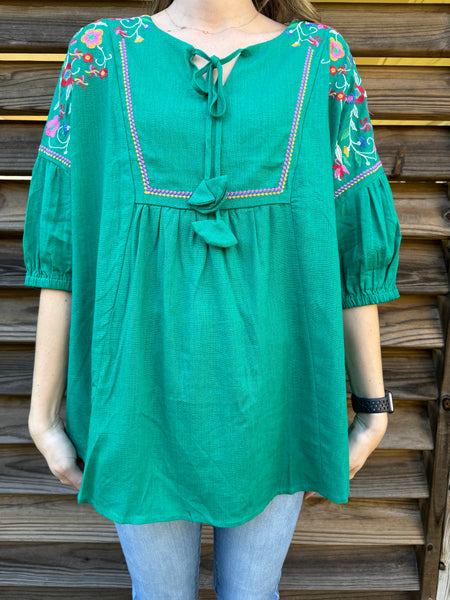 The Reba Embroidered Emerald Green Blouse