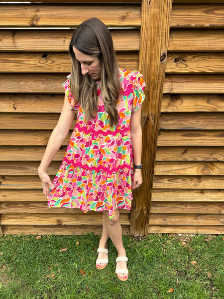 The Rose Pink Floral Frill Dress