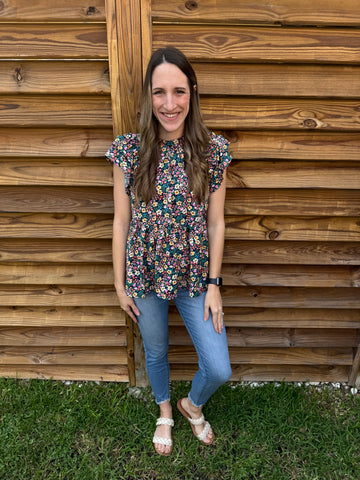 Spring Has Sprung Navy Mix Floral Blouse