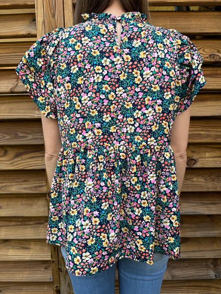 Spring Has Sprung Navy Mix Floral Blouse