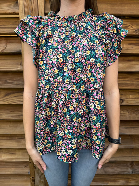 Spring Has Sprung Navy Mix Floral Blouse
