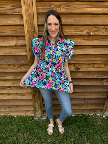 Field Of Flowers Blue Mix Floral Blouse