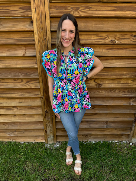 Field Of Flowers Blue Mix Floral Blouse