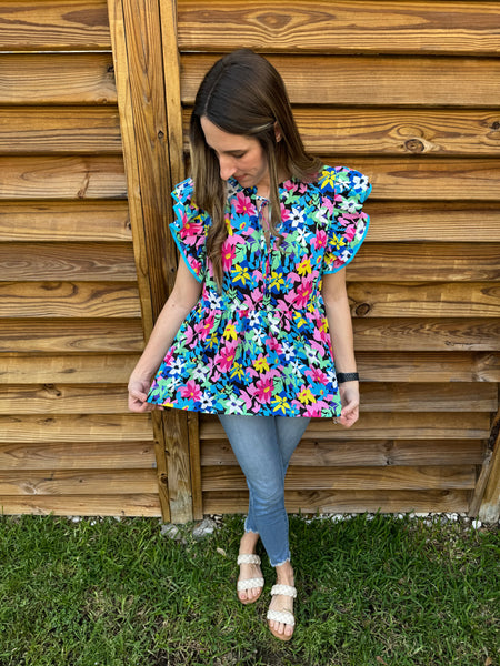 Field Of Flowers Blue Mix Floral Blouse
