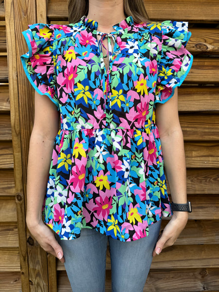 Field Of Flowers Blue Mix Floral Blouse