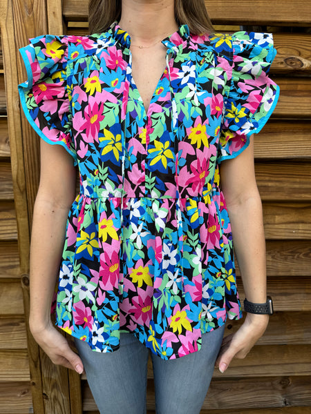 Field Of Flowers Blue Mix Floral Blouse