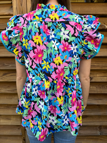 Field Of Flowers Blue Mix Floral Blouse