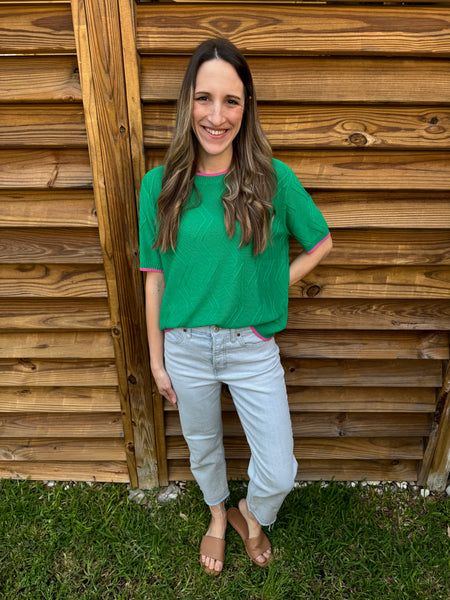 Green & Pink ZigZag Knitted Sweater Top