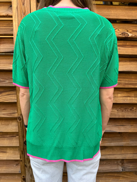 Green & Pink ZigZag Knitted Sweater Top