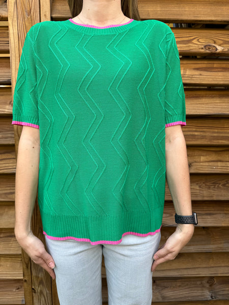 Green & Pink ZigZag Knitted Sweater Top