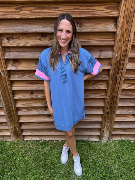 Blake Blue and Pink Striped Collared Dress