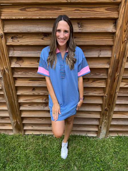 Blake Blue and Pink Striped Collared Dress