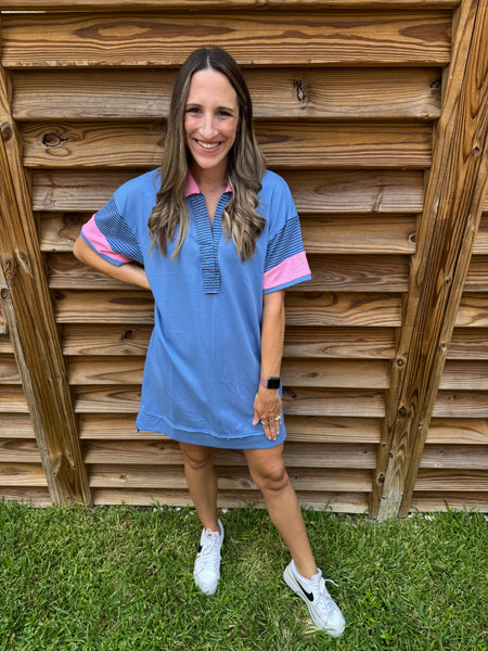 Blake Blue and Pink Striped Collared Dress