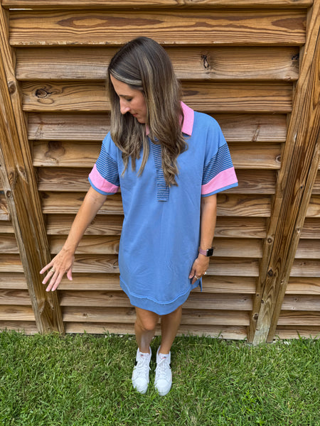 Blake Blue and Pink Striped Collared Dress