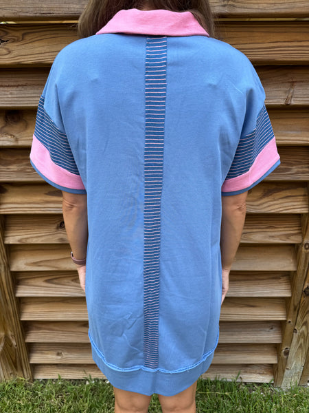 Blake Blue and Pink Striped Collared Dress