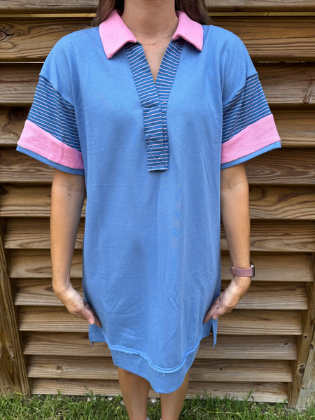Blake Blue and Pink Striped Collared Dress