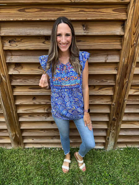 Ruby Royal Blue Savanna Jane Embroidered Blouse