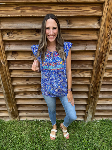 Ruby Royal Blue Savanna Jane Embroidered Blouse