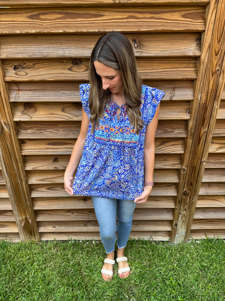 Ruby Royal Blue Savanna Jane Embroidered Blouse