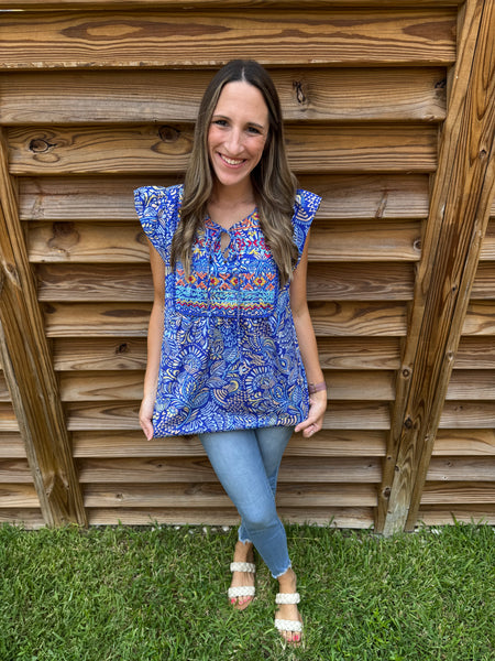 Ruby Royal Blue Savanna Jane Embroidered Blouse