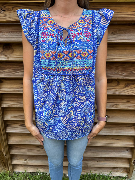 Ruby Royal Blue Savanna Jane Embroidered Blouse