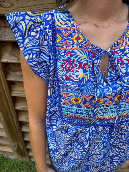 Ruby Royal Blue Savanna Jane Embroidered Blouse