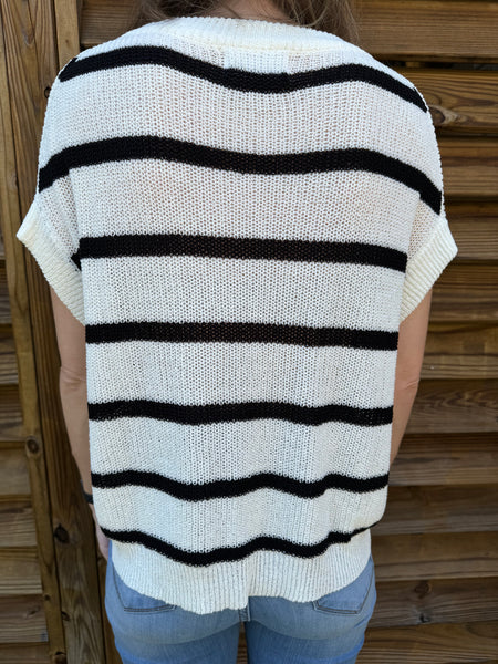 Bethany Black & White Striped Knit Sweater Top