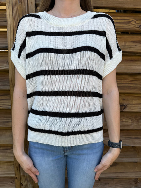 Bethany Black & White Striped Knit Sweater Top