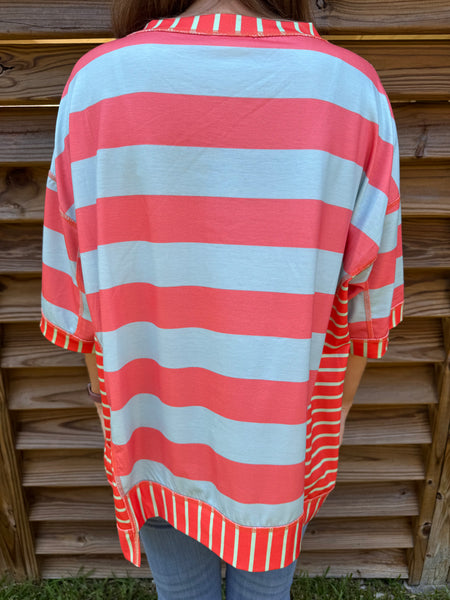 Coral & Light Blue Striped Mix and Match Blouse