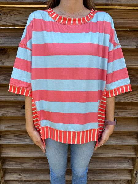 Coral & Light Blue Striped Mix and Match Blouse