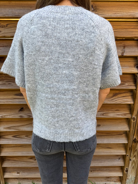 Pearly Girl Grey Short Sleeve Sweater Top