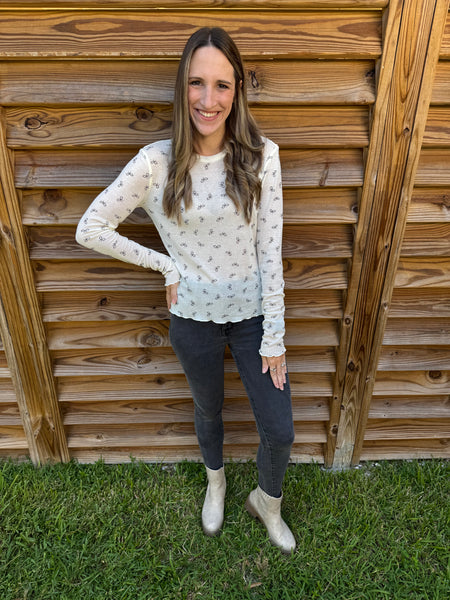 The Basic Bow Knit Long Sleeve Top - Cream