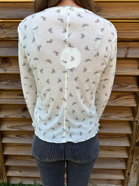 The Basic Bow Knit Long Sleeve Top - Cream