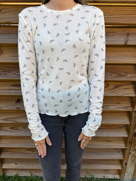 The Basic Bow Knit Long Sleeve Top - Cream