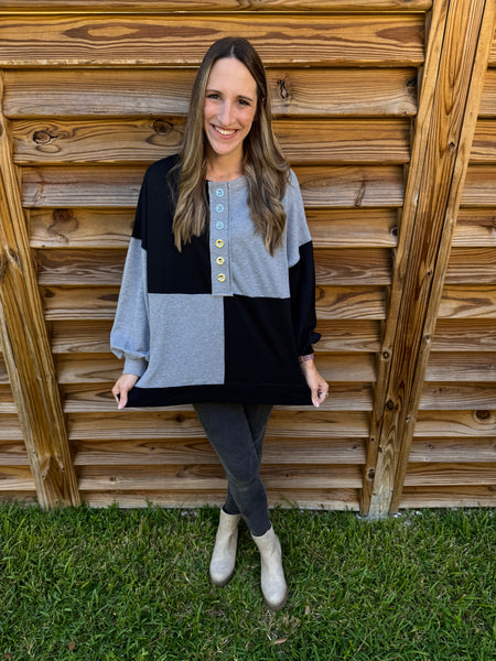 Baker Black & Grey Color Block Sweater Top