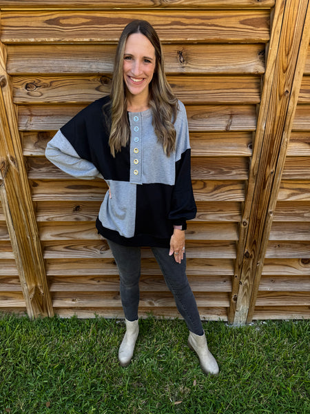 Baker Black & Grey Color Block Sweater Top