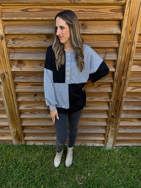 Baker Black & Grey Color Block Sweater Top
