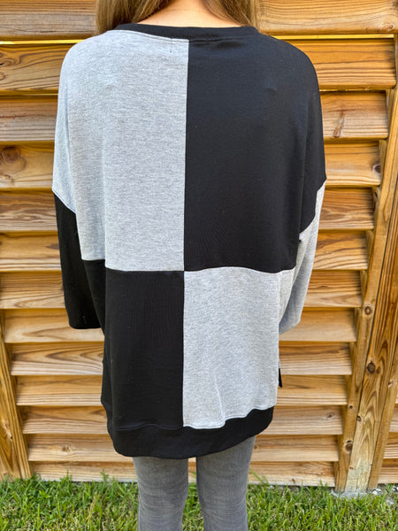 Baker Black & Grey Color Block Sweater Top