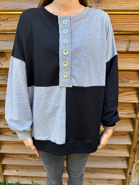 Baker Black & Grey Color Block Sweater Top