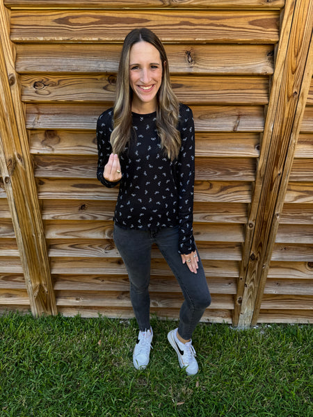 The Basic Bow Knit Long Sleeve Top - Black
