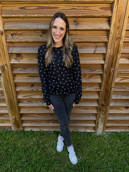 The Basic Bow Knit Long Sleeve Top - Black