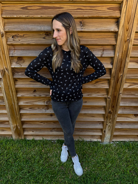 The Basic Bow Knit Long Sleeve Top - Black