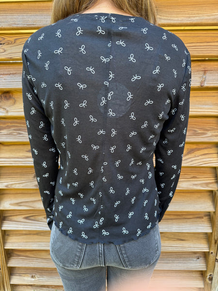 The Basic Bow Knit Long Sleeve Top - Black