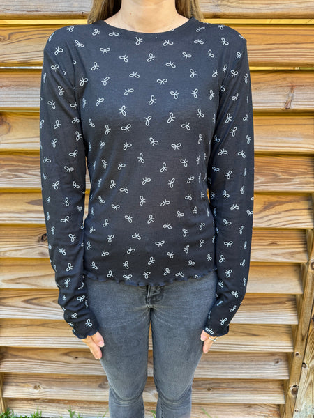 The Basic Bow Knit Long Sleeve Top - Black